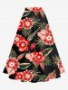 Jupe hawaïenne fendue grande taille à imprimé feuilles tropicales et fleurs d'hibiscus - Rouge 6X