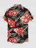 Plus Size Hibiscus Flower Tropical Leaf Print Buttons Pocket Hawaii Shirt For Men -  