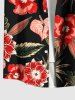 Plus Size Hibiscus Flower Tropical Leaf Print Buttons Pocket Hawaii Shirt For Men -  
