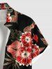 Plus Size Hibiscus Flower Tropical Leaf Print Buttons Pocket Hawaii Shirt For Men -  
