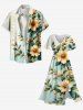 Plus Size Ombre Flowers Leaf Print Split Hawaii Midi Dress -  
