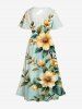 Robe mi-longue hawaïenne fendue à imprimé feuilles et fleurs ombrées grande taille - Gris Clair 5X