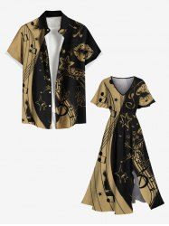Music Symbol Star Two Tone Lip Print Plus Size Matching Hawaii Beach Outfit For Couples -  