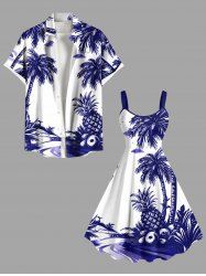 Coconut Tree Pineapple Cloud Print Plus Size Matching Hawaii Beach Outfit For Couples -  