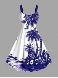 Robe débardeur hawaïenne grande taille à imprimé cocotier, ananas et nuages - Blanc 1X