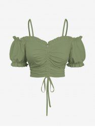 Plus Size Cinched Ruched Ruffles Cold Shoulder Cami Top -  