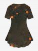 Skeleton Cat Pumpkin Leaf Print Halloween Women T-shirt and Flare Pants Plus Size Matching Set -  