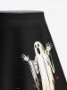 Solid Cinched Top and Pumpkin Ghost Bat Tree Print Halloween Split A Line Skirt Plus Size Matching Set -  