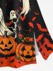 Solid Cinched Top and Pumpkin Ghost Bat Tree Print Halloween Split A Line Skirt Plus Size Matching Set -  