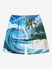 Coconut Tree Sea Waves Bird Print Plus Size Matching Hawaii Beach Outfit For Couples -  
