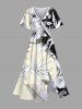 Tenue de plage hawaïenne assortie grande taille, motif feuilles tropicales, hibiscus, branches, papillons, pour couples - Blanc de Crème  