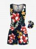Matching Hawaii Shirt and Romper Plus Size Beach Outfit Tropical Leaf Hibiscus Flower Print For Couples -  
