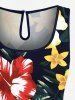Matching Hawaii Shirt and Romper Plus Size Beach Outfit Tropical Leaf Hibiscus Flower Print For Couples -  