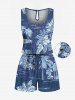 Matching Hawaii Shirt and Romper Plus Size Beach Outfit Coconut Tree Hibiscus Flowers Leaf Printed for Couples -  