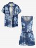 Matching Hawaii Shirt and Romper Plus Size Beach Outfit Coconut Tree Hibiscus Flowers Leaf Printed for Couples -  