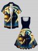 Plus Size Halloween Moon Ghost Bat Print 1950s Vintage Dress -  