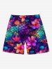 Plus Size Ombre Flower Mermaid Scale Print Hawaii Drawstring Pocket Beach Shorts For Men -  