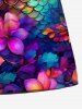 Plus Size Ombre Flower Mermaid Scale Print Hawaii Drawstring Pocket Beach Shorts For Men -  