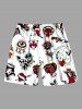 Plus Size Skull Flower Eye Snake Print Hawaii Drawstring Pocket Beach Shorts For Men -  