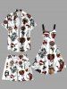 Plus Size Skull Flower Eye Snake Print Hawaii Drawstring Pocket Beach Shorts For Men -  