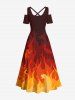 Plus Size Ombre Fire Flame Print Cold Shoulder Crisscross A Line Maxi Dress -  