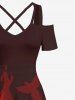 Plus Size Ombre Fire Flame Print Cold Shoulder Crisscross A Line Maxi Dress -  