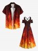 Plus Size Ombre Fire Flame Print Cold Shoulder Crisscross A Line Maxi Dress -  