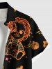 Plus Size Glitter Neon Pumpkin Bat Doll Star Galaxy Print Halloween Button Pocket Shirt For Men -  