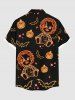Plus Size Glitter Neon Pumpkin Bat Doll Star Galaxy Print Halloween Button Pocket Shirt For Men -  