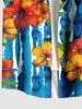 Plus Size Tropical Leaf Hibiscus Flower Watercolor Striped Print Hawaii Button Pocket Shirt For Men -  