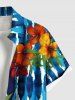 Plus Size Tropical Leaf Hibiscus Flower Watercolor Striped Print Hawaii Button Pocket Shirt For Men -  