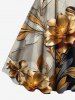 Plus Size Flower Leaf Colorblock Print Hawaii A Line Tank Dress -  