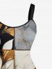 Plus Size Flower Leaf Colorblock Print Hawaii A Line Tank Dress -  