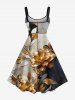 Plus Size Flower Leaf Colorblock Print Hawaii A Line Tank Dress -  