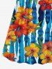 Plus Size Tropical Leaf Hibiscus Flower Watercolor Striped Print Hawaii Surplice A Line Cami Dress -  