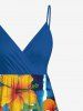 Plus Size Tropical Leaf Hibiscus Flower Watercolor Striped Print Hawaii Surplice A Line Cami Dress -  