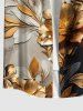 Plus Size Flower Leaf Colorblock Print Hawaii Button Pocket Shirt For Men -  