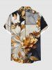 Plus Size Flower Leaf Colorblock Print Hawaii Button Pocket Shirt For Men -  