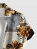 Plus Size Flower Leaf Colorblock Print Hawaii Button Pocket Shirt For Men -  