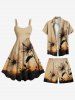 Plus Size Hibiscus Flower Ombre Sunset Print Hawaii Drawstring Pocket Beach Shorts For Men -  