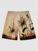Plus Size Hibiscus Flower Ombre Sunset Print Hawaii Drawstring Pocket Beach Shorts For Men -  
