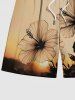 Plus Size Hibiscus Flower Ombre Sunset Print Hawaii Drawstring Pocket Beach Shorts For Men -  