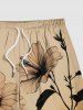 Plus Size Hibiscus Flower Ombre Sunset Print Hawaii Drawstring Pocket Beach Shorts For Men -  