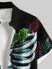 Plus Size Halloween Skeleton Flowers Leaf Print Buttons Pocket Shirt For Men -  