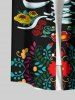 Plus Size Halloween Skeleton Flowers Leaf Print Buttons Pocket Shirt For Men -  