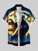 Chemise grande taille à boutons et poches pour homme, motif Halloween, lune, fantôme, chauve-souris - Noir XL