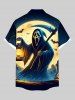 Plus Size Halloween Moon Ghost Bat Print Buttons Pocket Shirt For Men -  
