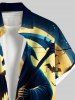 Plus Size Halloween Moon Ghost Bat Print Buttons Pocket Shirt For Men -  