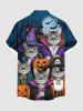 Plus Size Halloween Pumpkin Cat Pirate Bat Moon Print Buttons Pocket Shirt For Men -  