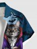 Plus Size Halloween Pumpkin Cat Pirate Bat Moon Print Buttons Pocket Shirt For Men -  
